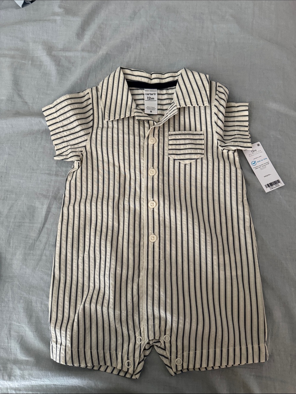 Carter's Cream and Black Striped Button Romper